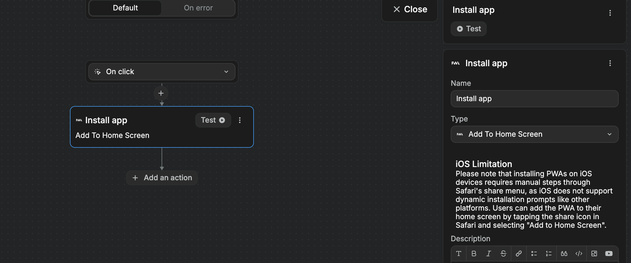 PWA Add to Home Screen action