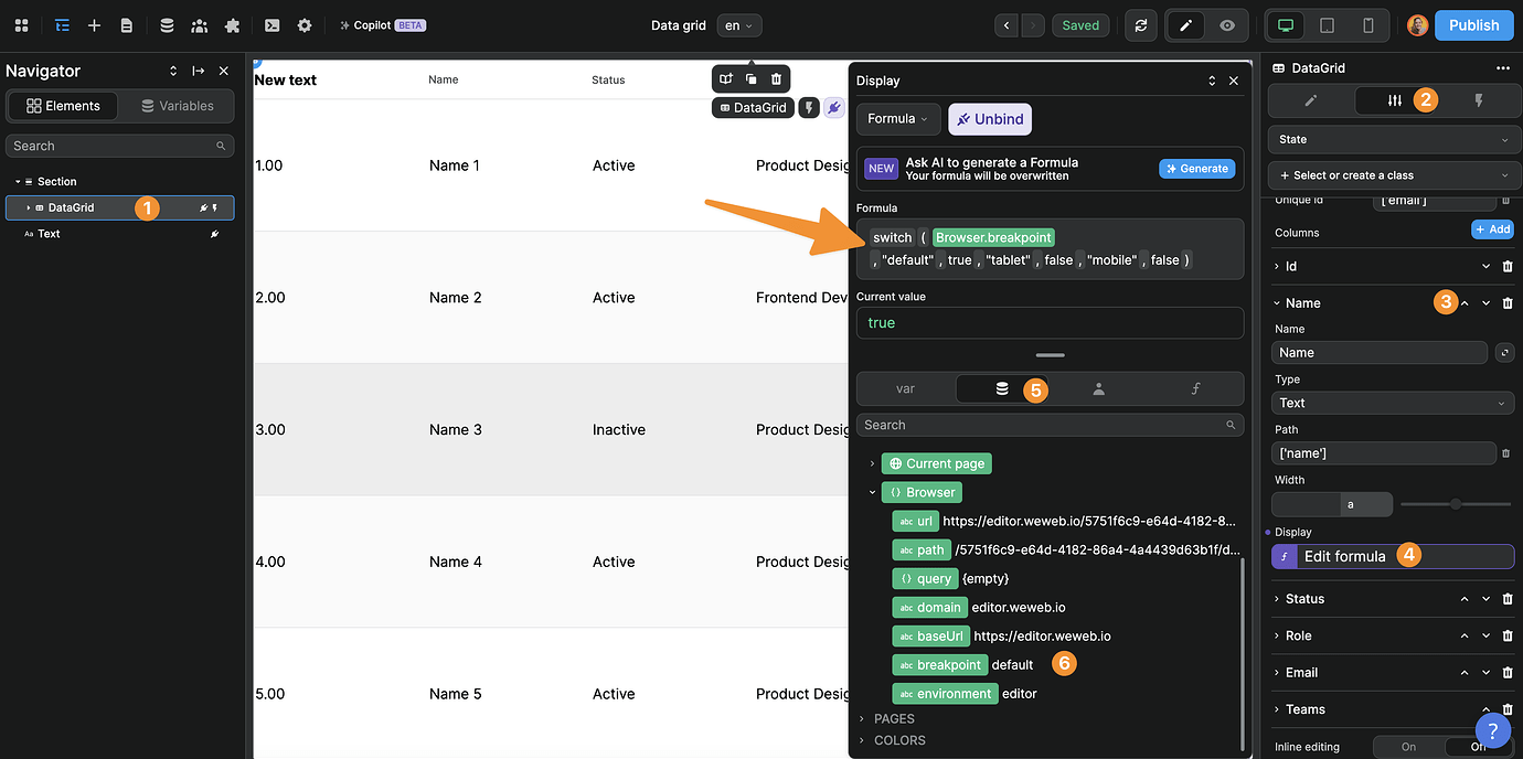 Conditional display on data grid column
