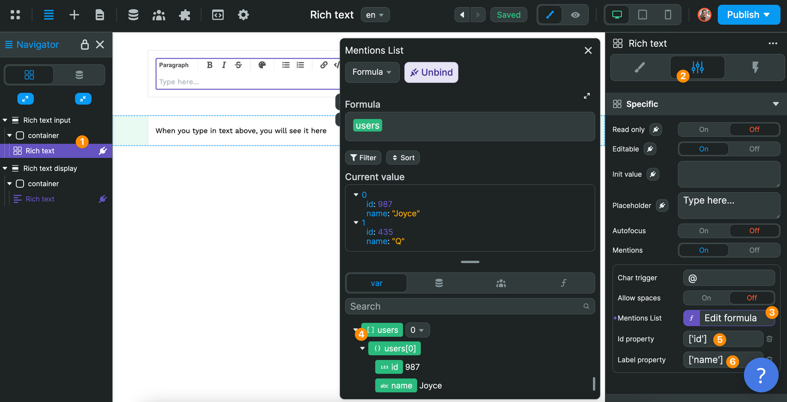 Mentions in the rich text input