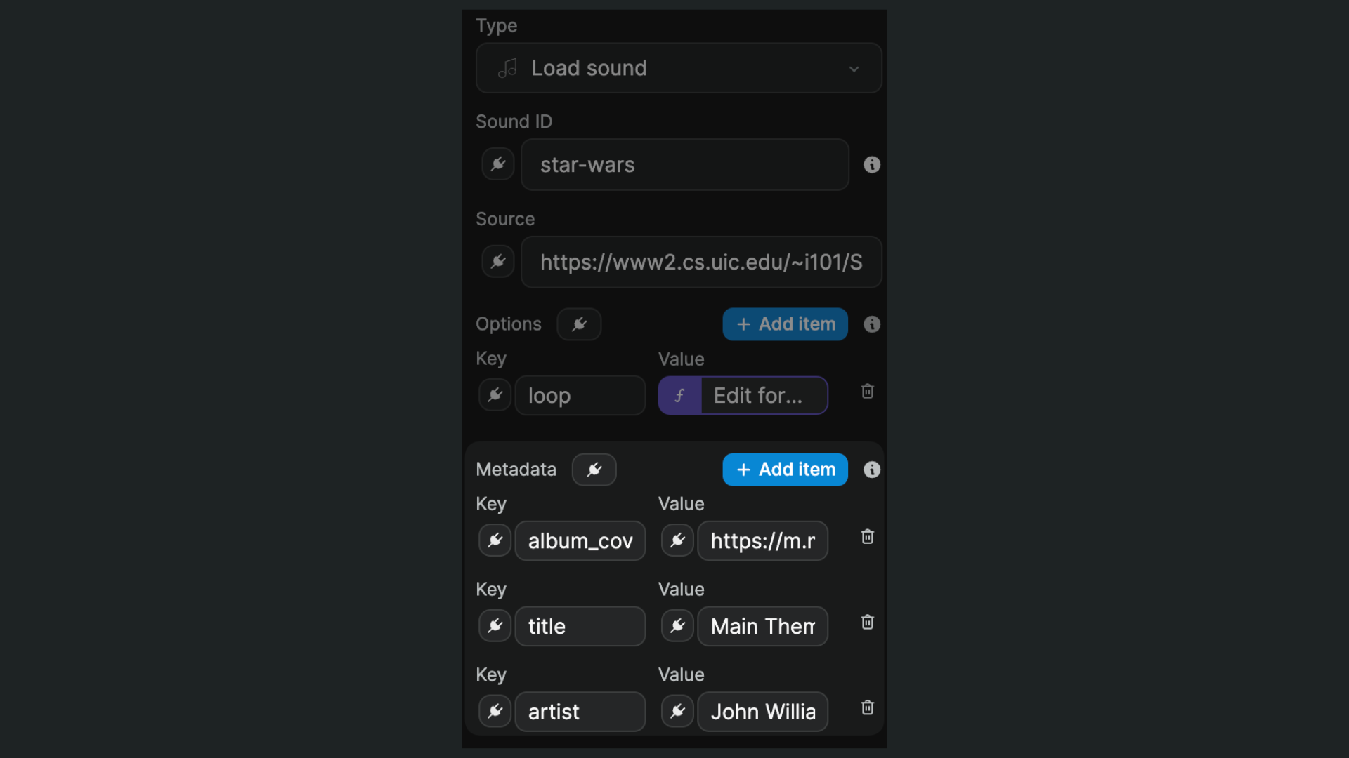 Adding metadata to loaded sound