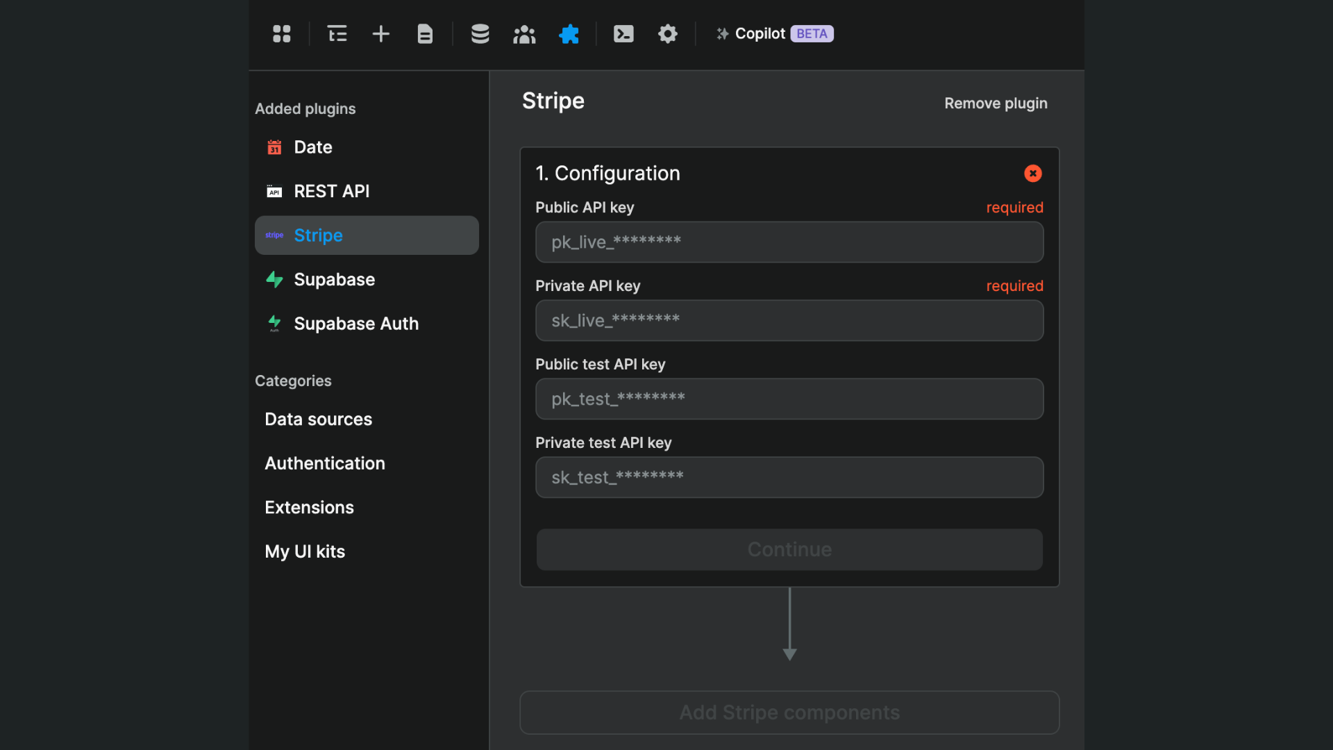 Stripe plugin configuration fields