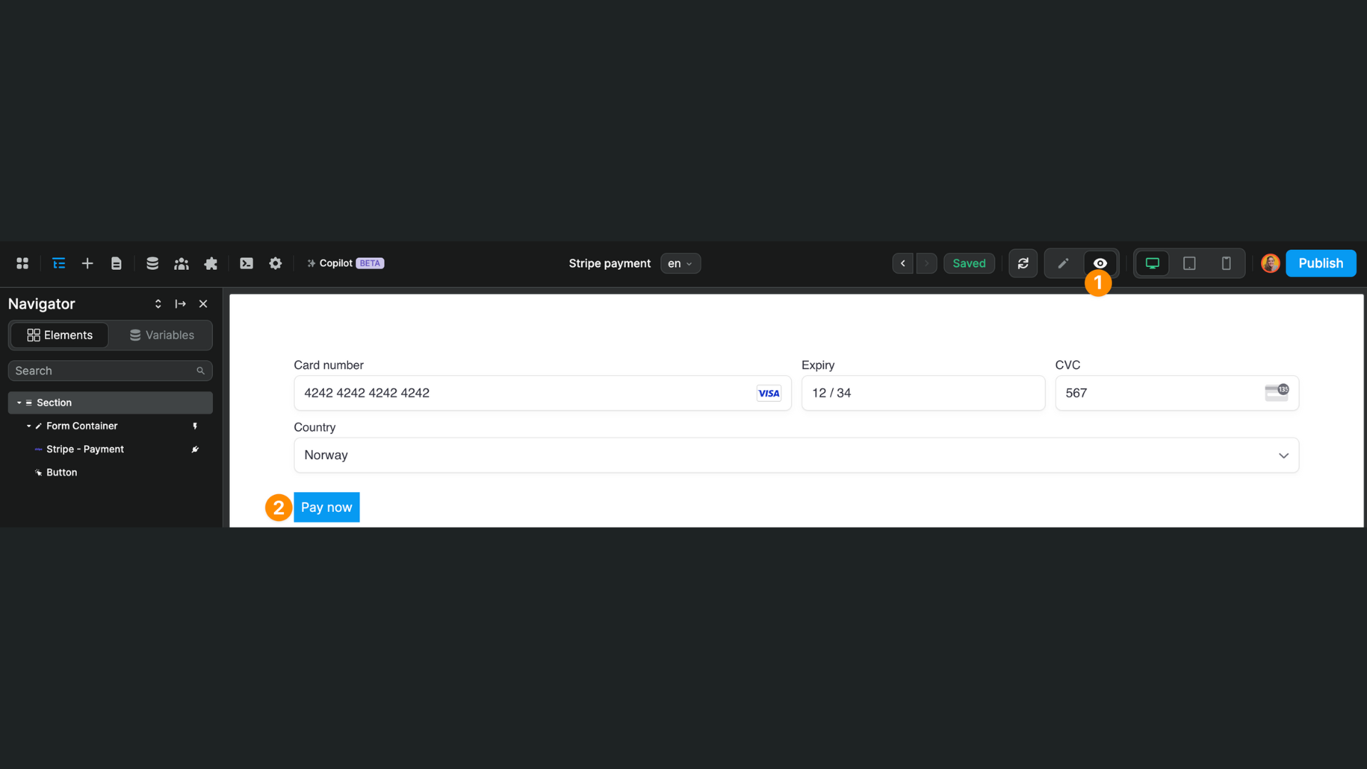 Submit fake Stripe payment