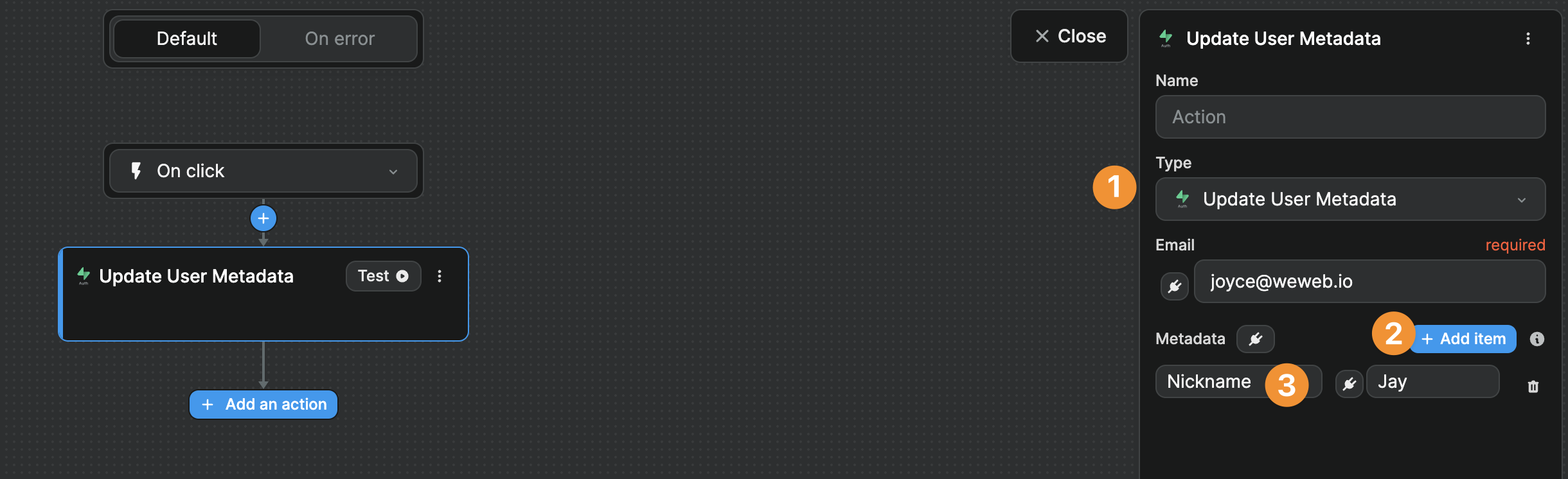 Update user metadata action