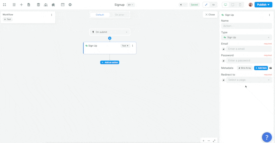 Supabase Auth sign up values