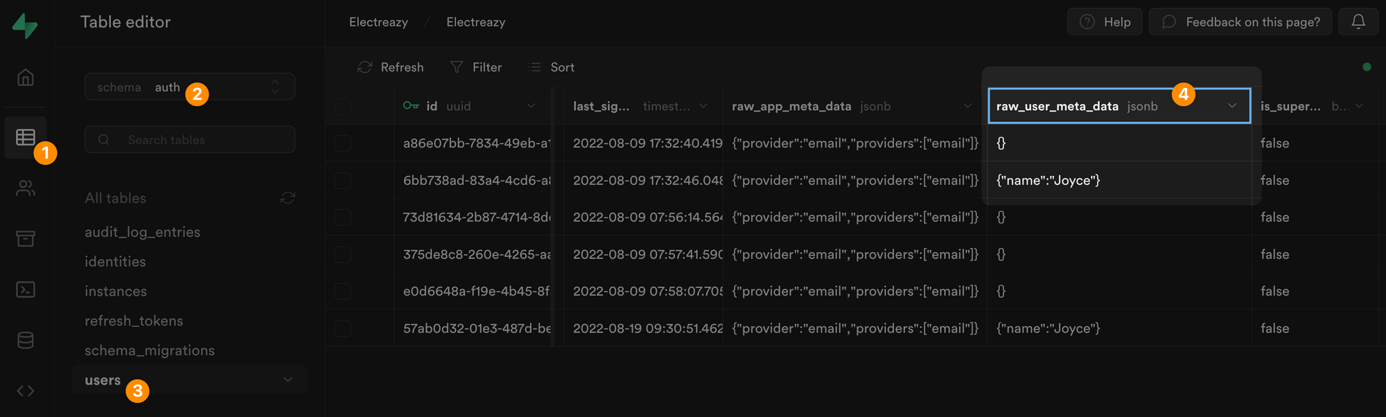 Supabase user metadata