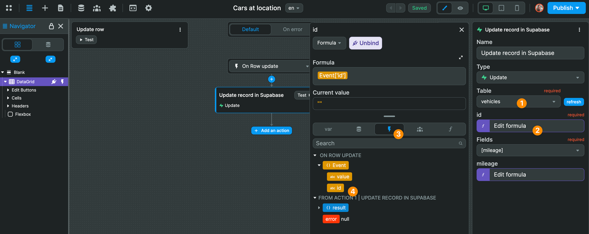 Configure Supabase update API call