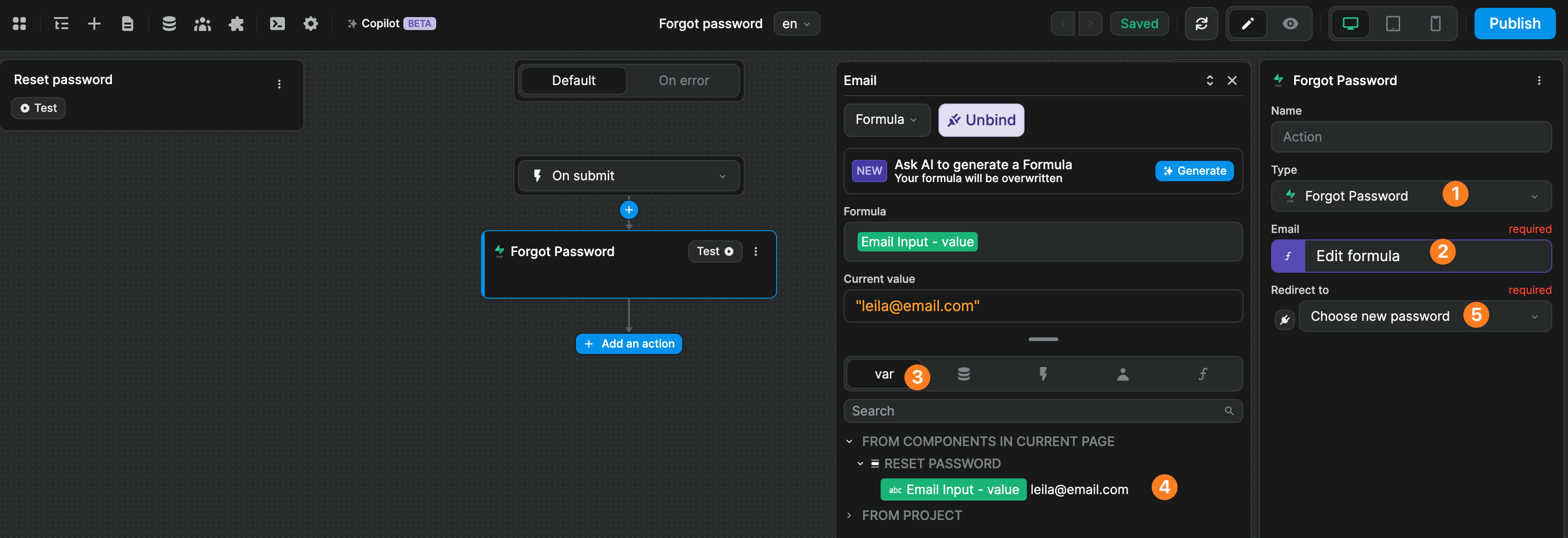 Supabase forgot password action