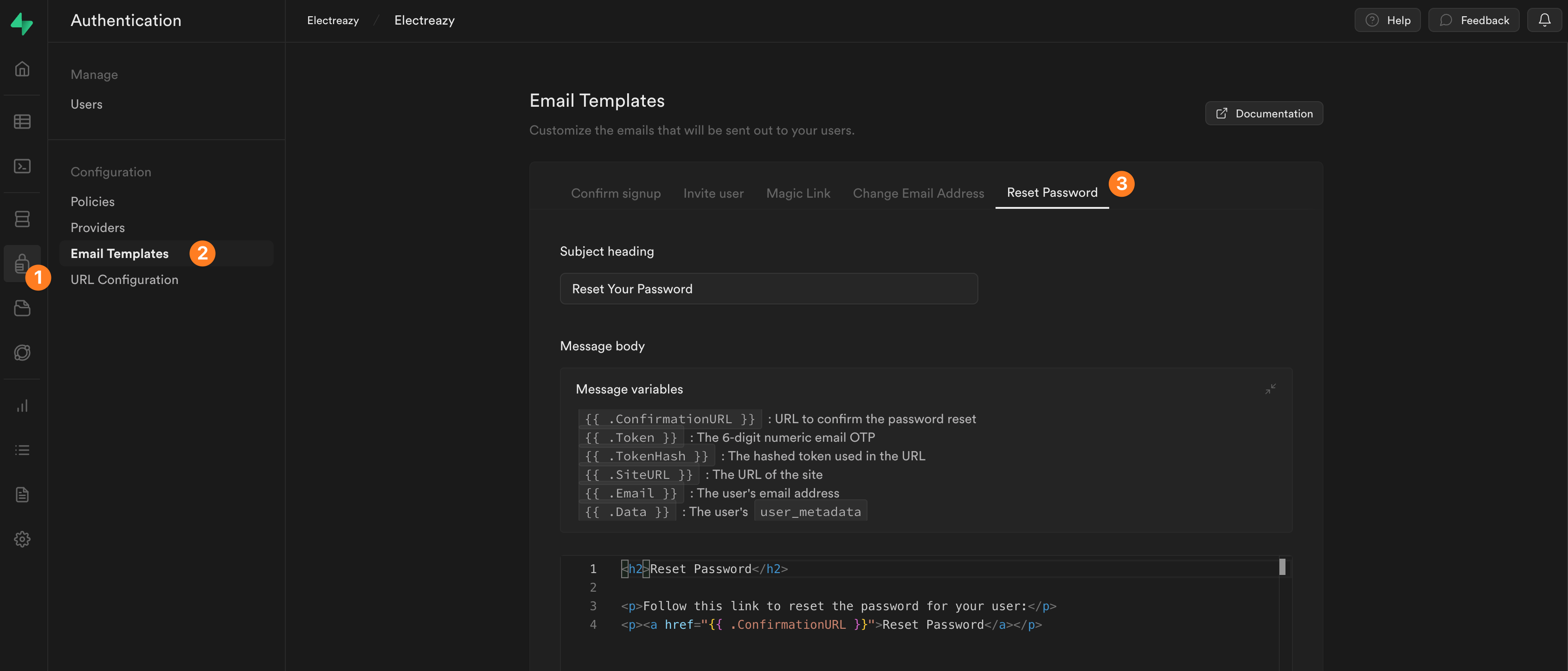 Supabase forgot password email template