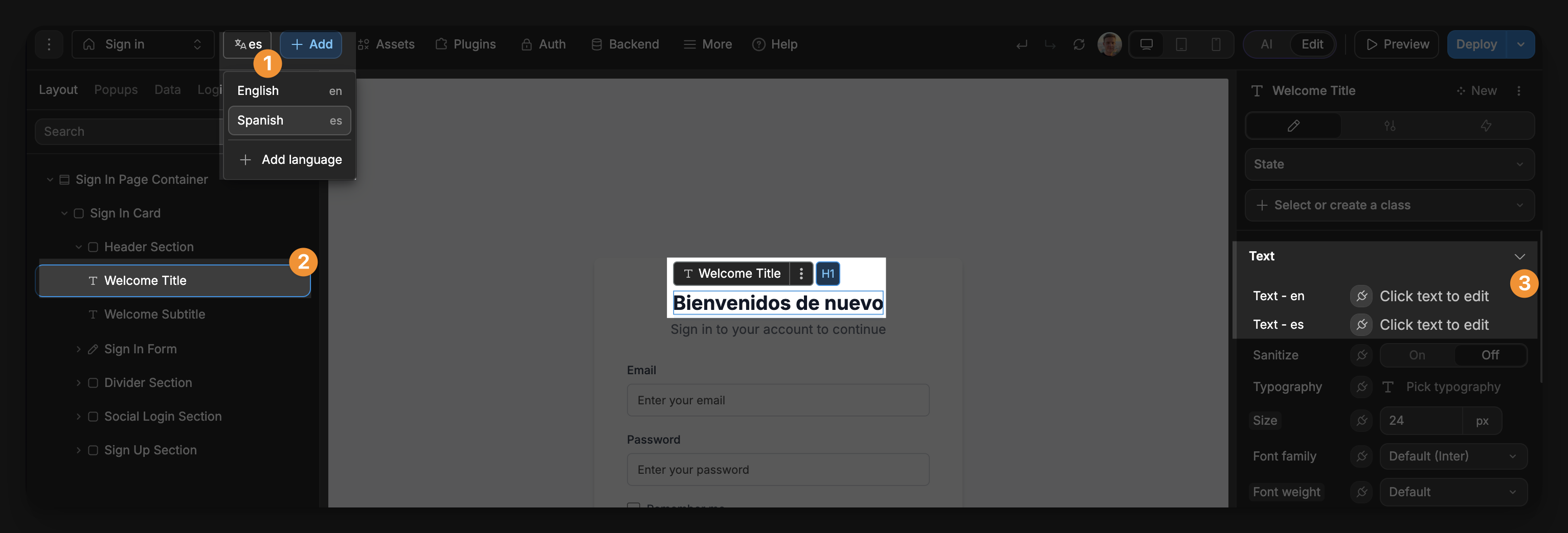Page language example
