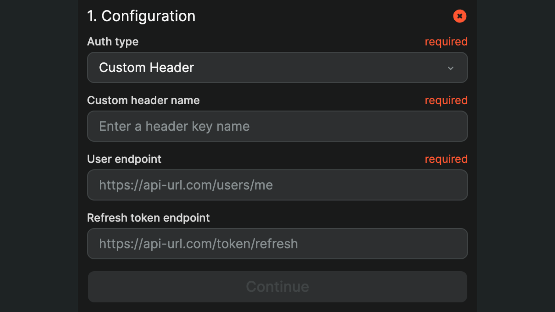 Custom header configuration