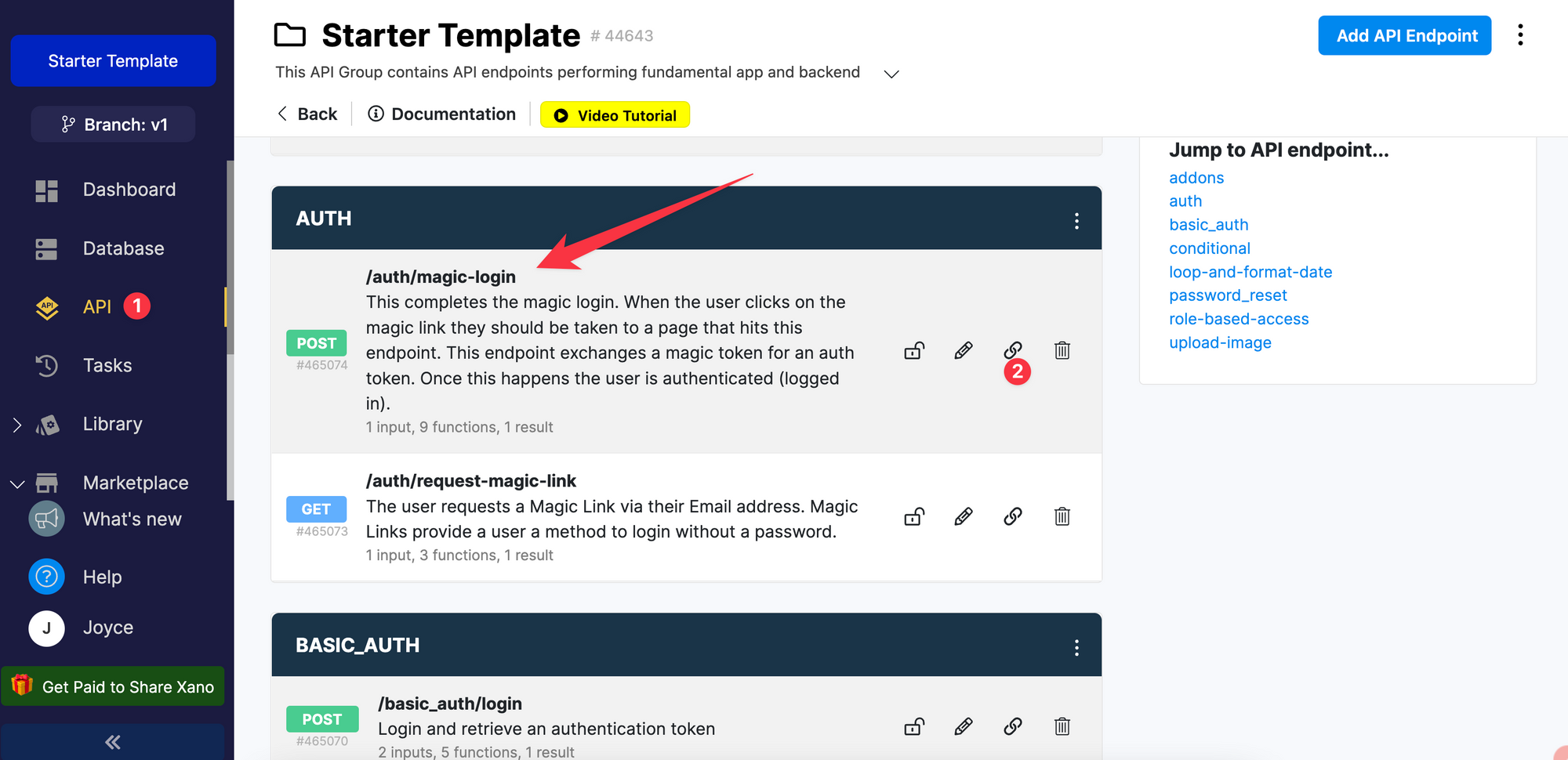 Magic link login endpoint in Xano