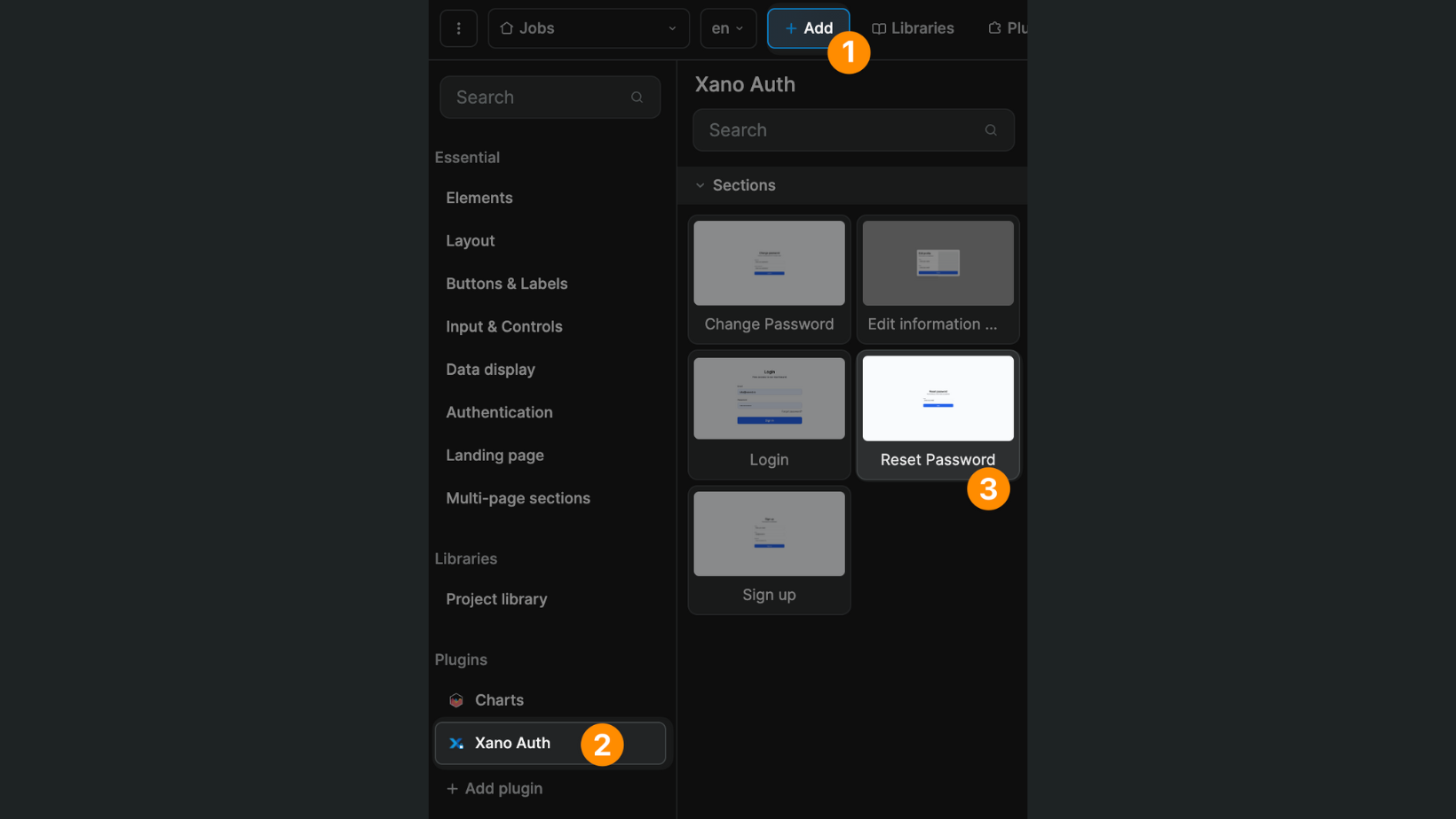 Xano Auth update password form