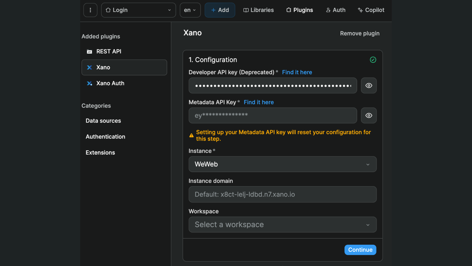 Xano data source plugin in WeWeb