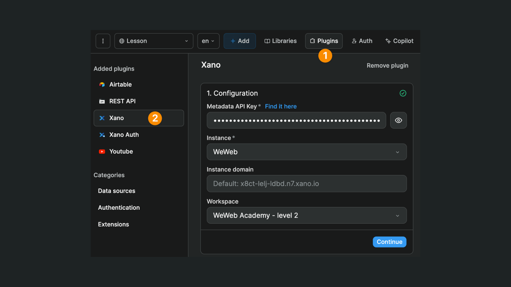 Xano data source configuration step